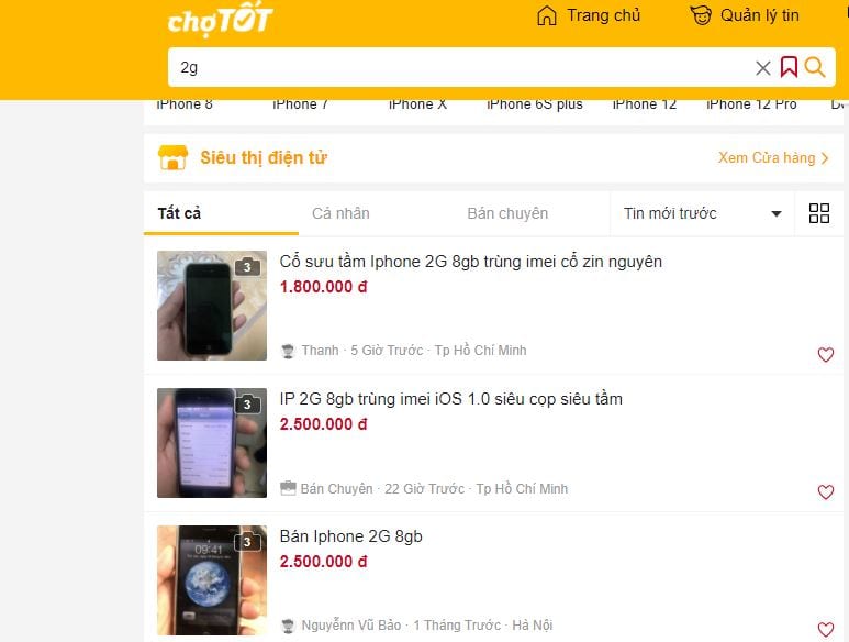 Giá bán iPhone 2G trên Chotot